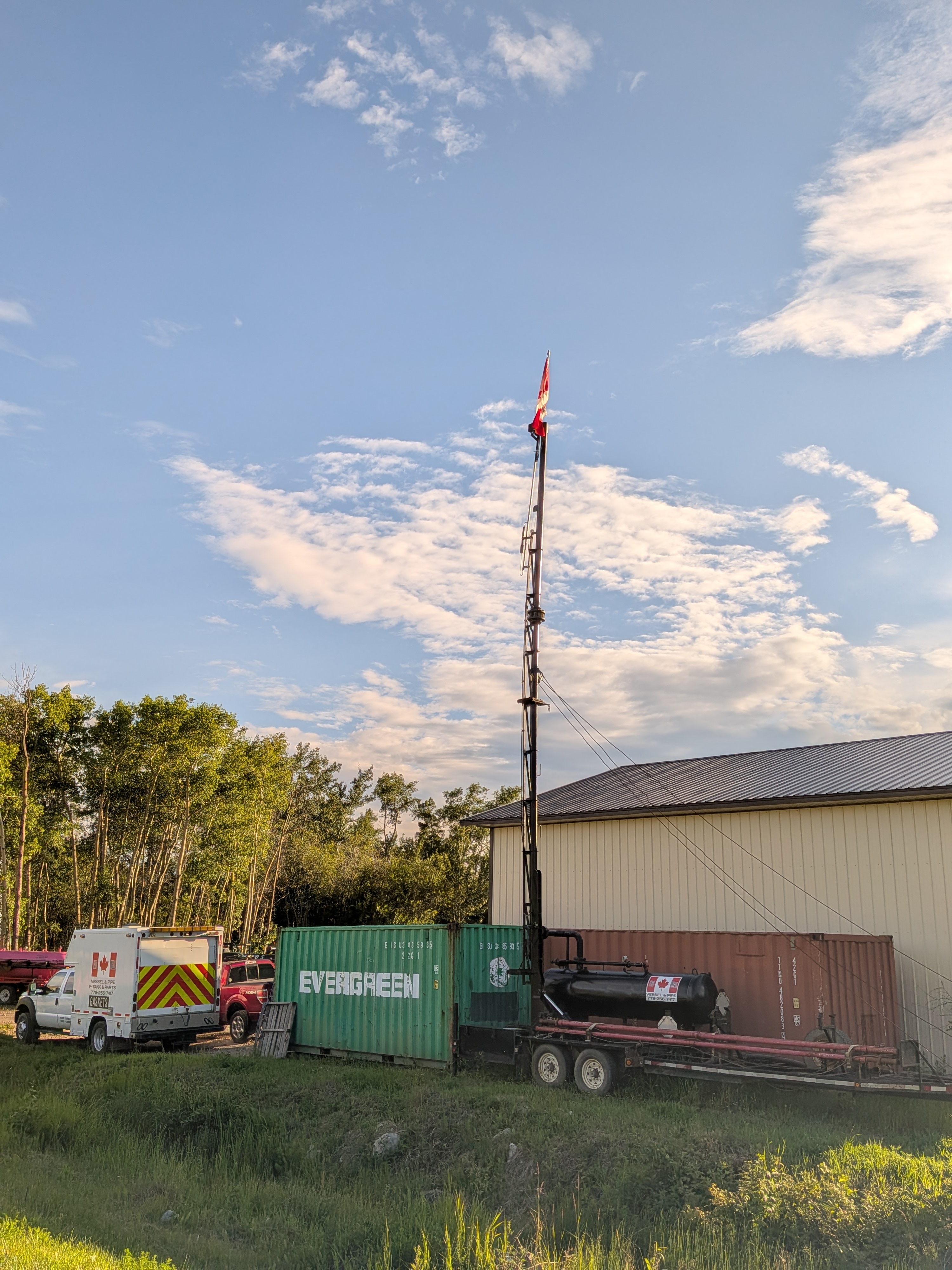 Trailer-mounted Flo-Well flare stack and P-tank package